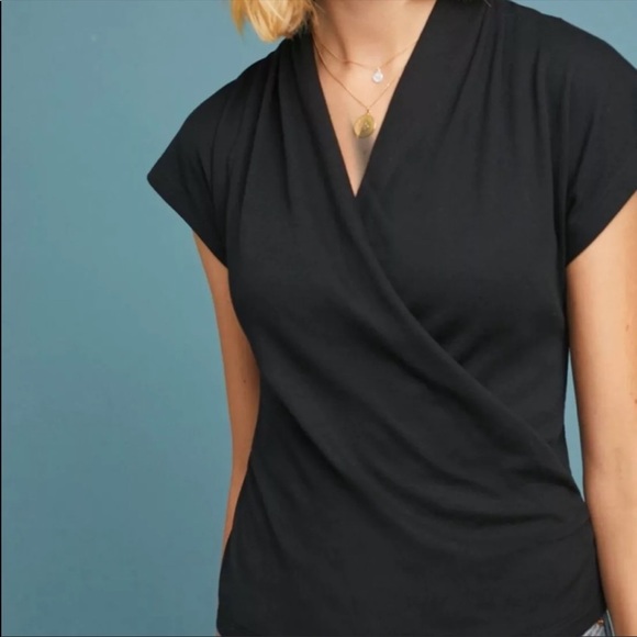 Anthropologie Tops - Anthropologie Maeve Black Wakefield Faux Wrap Top